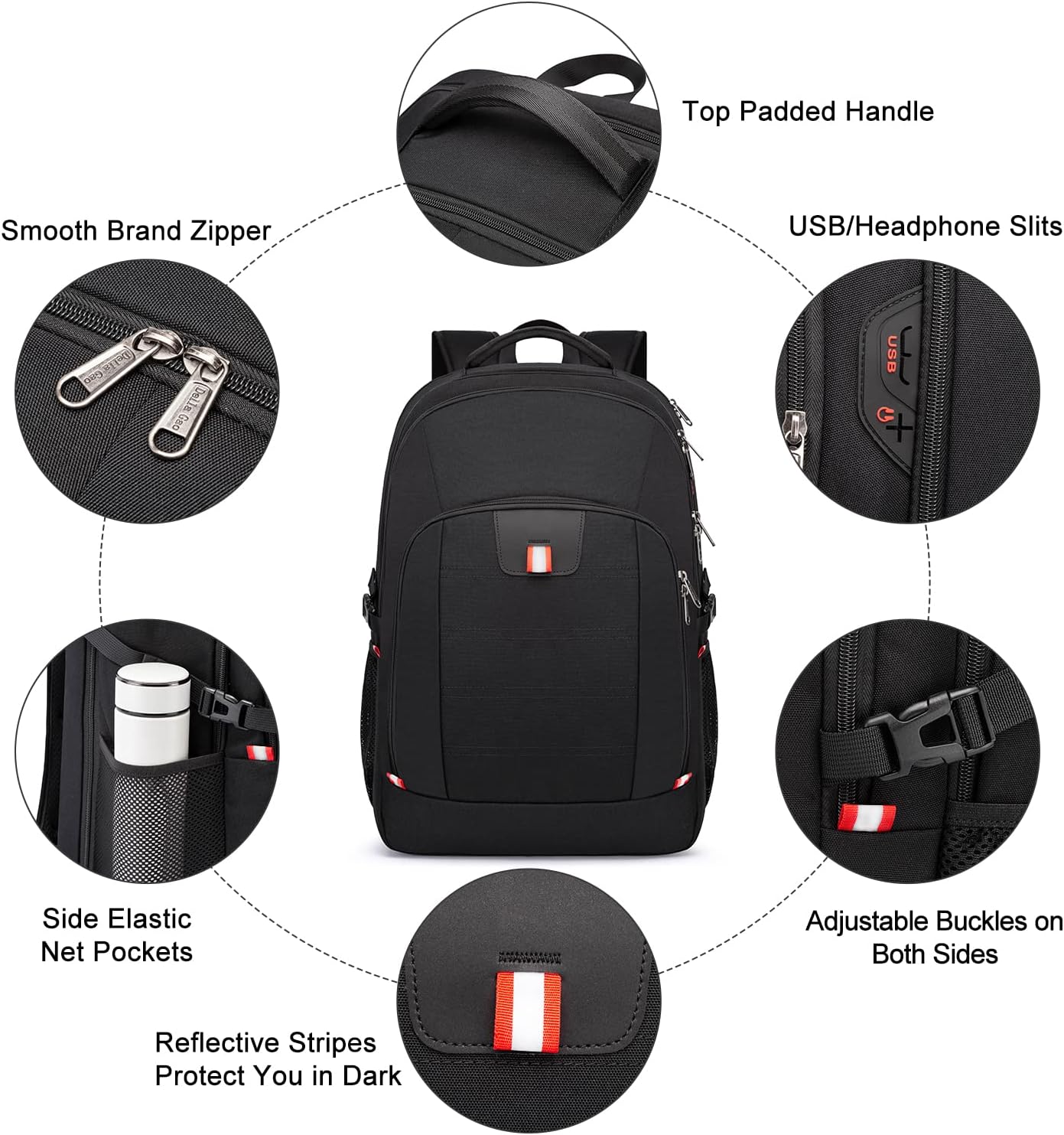Della Gao Travel Laptop Backpack, 18.4 inch Extra Large Backpack for Men and Women, 45L Capacity Business Computer Back Pack (Black, 18.4 Inch)