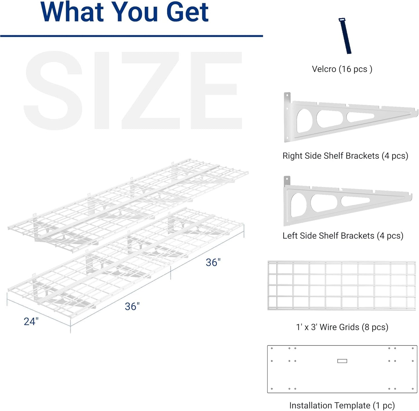 FLEXIMOUNTS 2-Pack 2x6ft Garage Shelving with Hooks 24-inch-by-72-inch Wall Shelf Garage Storage Rack Floating Shelves, White, Classic Series