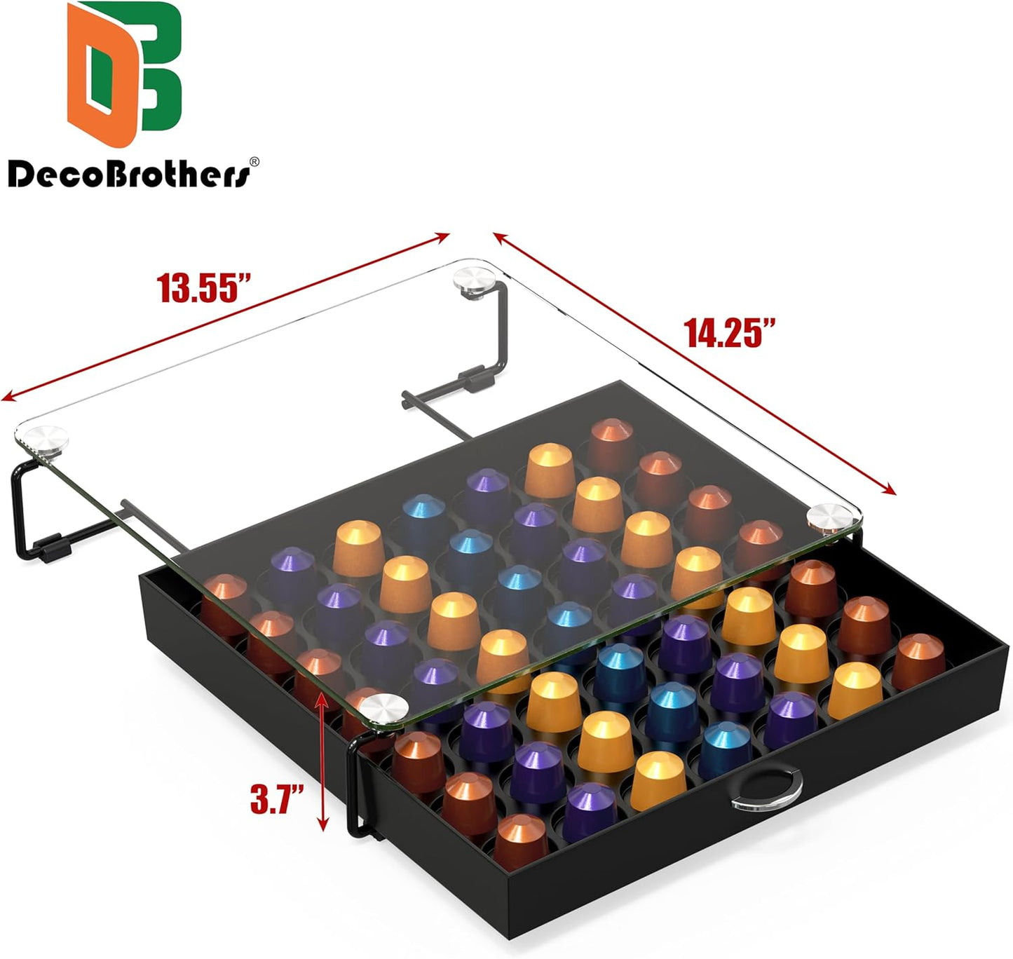 Deco Brothers Crystal Tempered Glass OriginalLine Pod Holder Drawer, 49 Capsule Organizer, Black