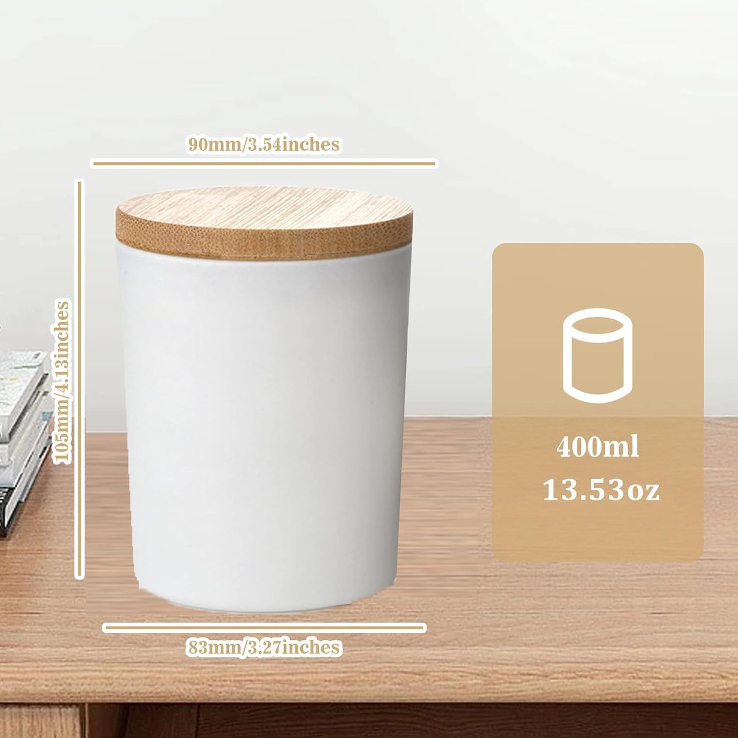 3PCS Farmhouse 13.53oz White Bathroom Canisters with 12 Labels & Wooden Lid Thick Glass Jar Set Qtip Holder for Cotton Ball & Pads Storage Organization Minimalist Decor