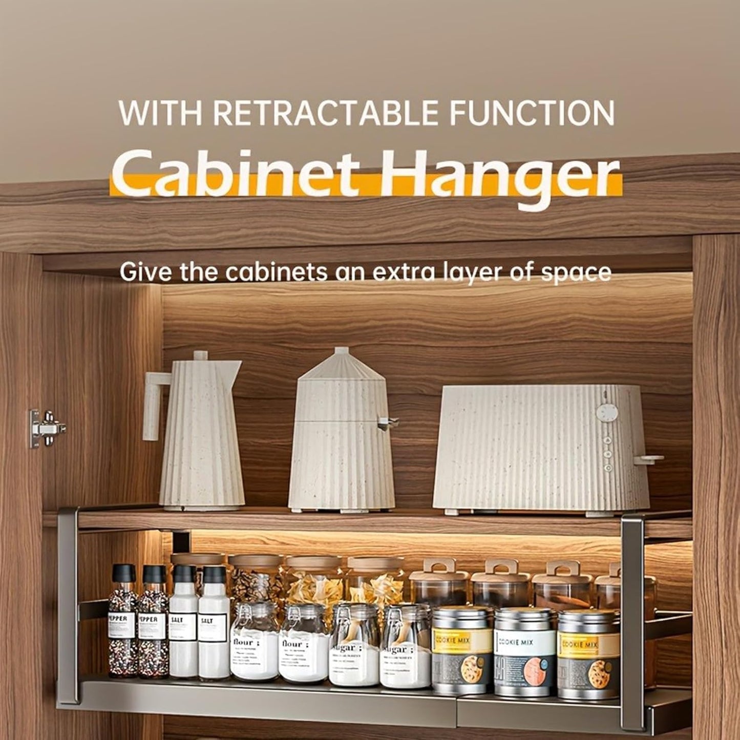Hanging Under Shelf Storage Basket, Adjustable Width Under Cabinet Add-on Storage Racks, Heavy Duty Slide-in Baskets Organizer for Cabinet Pantry Kitchen, 1 Pack, 8.46"D x 17.7"W x 7.36"H