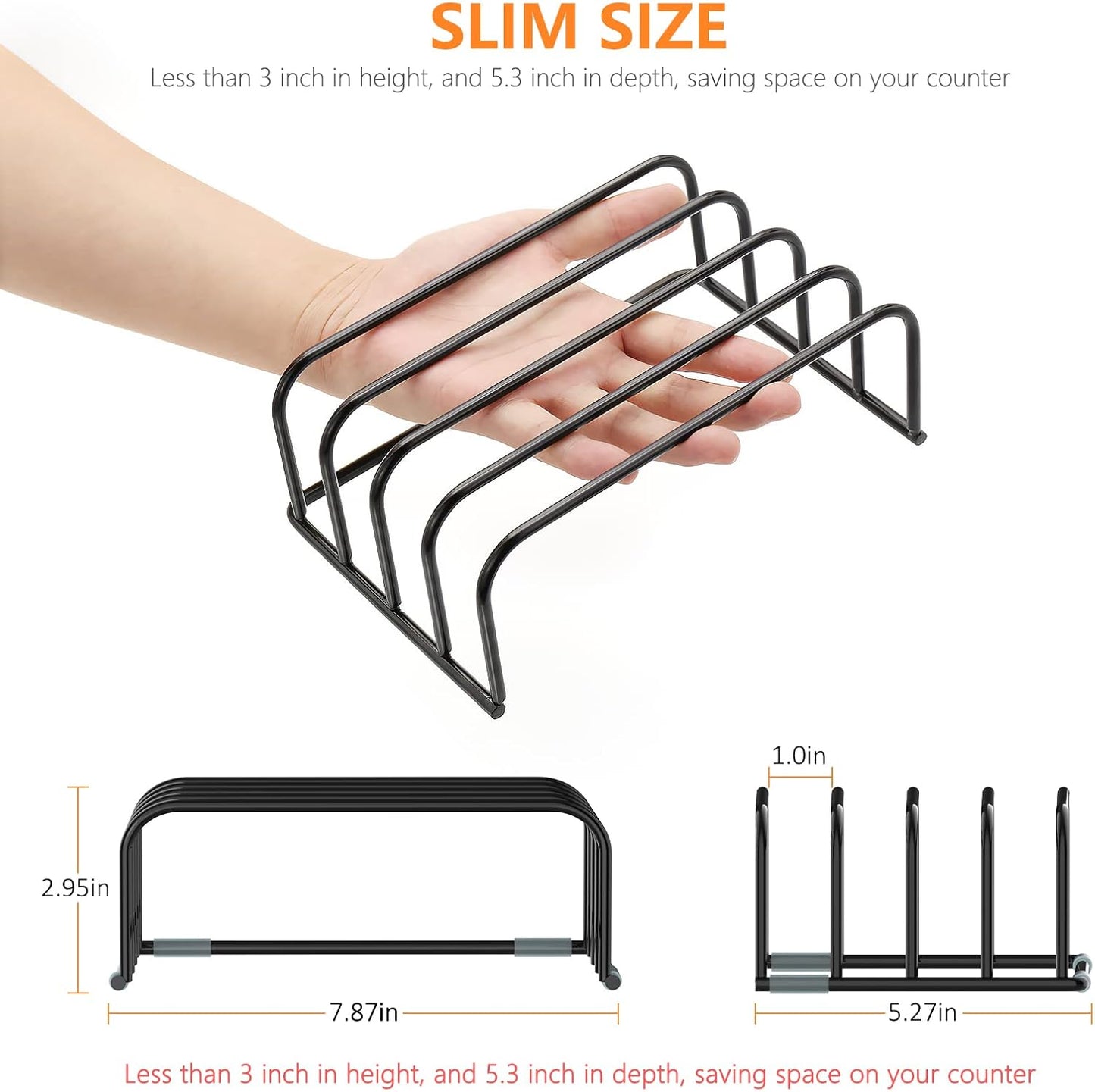 Cutting Board Storage Rack, Compact Cutting Board Organizer, Chopping Board Storage Stand Rack, Bakeware & Cookie Pan Sheets Organizer (1.0 Inch Width Slots)