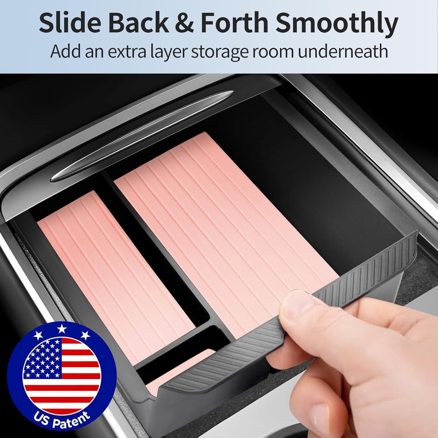 2025 Upgrade Center Console Organizer Tray for Tesla Model Y Accessories 2024-2020/For Tesla Model 3 Accessories 2023-2021 [Slide Smoothly/US Patent] Cup Holder Pink