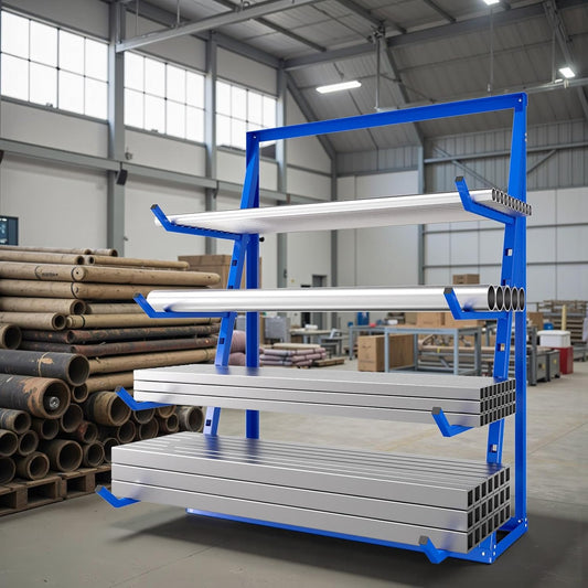 4 Tier Cantilever Rack, 1000LB Heavy Duty Lumber Storage Rack with Adjustable Anti-Slip Shelves, Easy DIY Assembly Space-Saving Pipe Rack for Small Warehouse, Garage, Shed