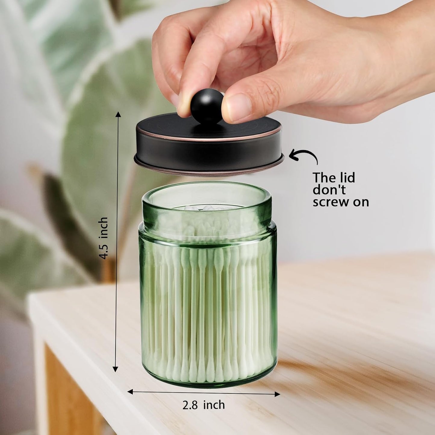 Amolliar Sage Green Apothecary Glass Jar With Metal Lid & Stickers, Bathroom Qtip Holder Storage Canister, Farmhouse Decor for Cotton Balls, Cotton Swabs, Makeup Pads, Bath Salt, Floss,ORB 1 Pack