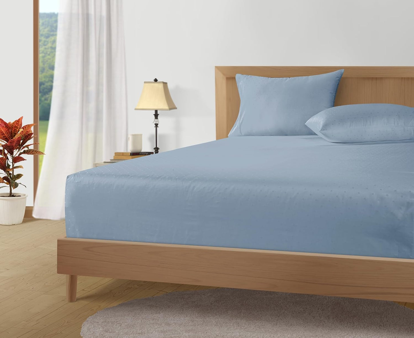 LANE LINEN Pillows Queen Size Set of 2, Soft 100% Egyptian Cotton, Cool & Smooth 1000 Thread Count Pillow Cases - Swiss Dot - French Blue