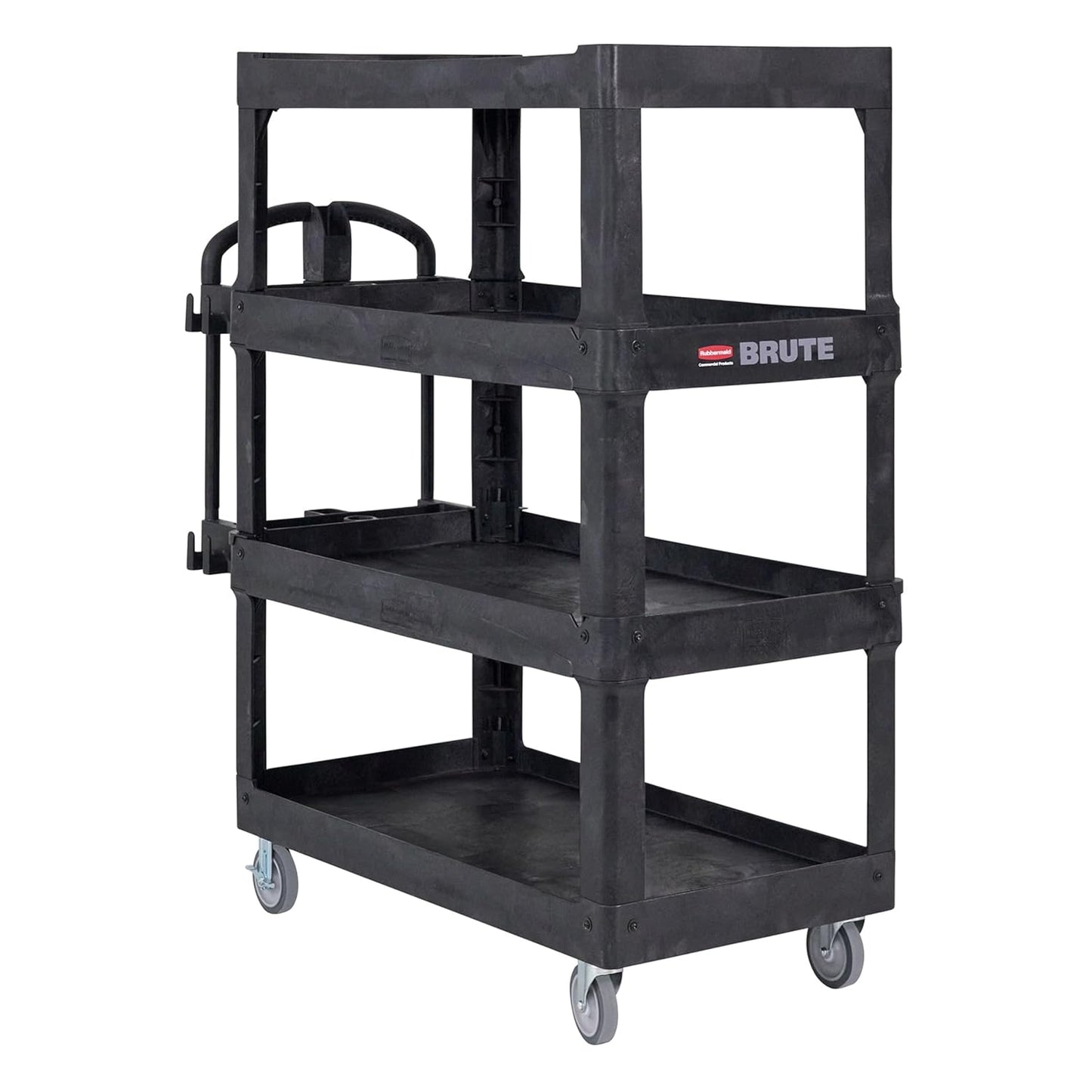 New Rubbermaid Commercial Products 4-Shelf Utility/Service Quad Cart, Heavy Duty Large, Lipped Shelf, Ergonomic Handle, 700 lbs. Capacity, for Warehouse/Garage/Cleaning/Manufacturing (2128657) Black
