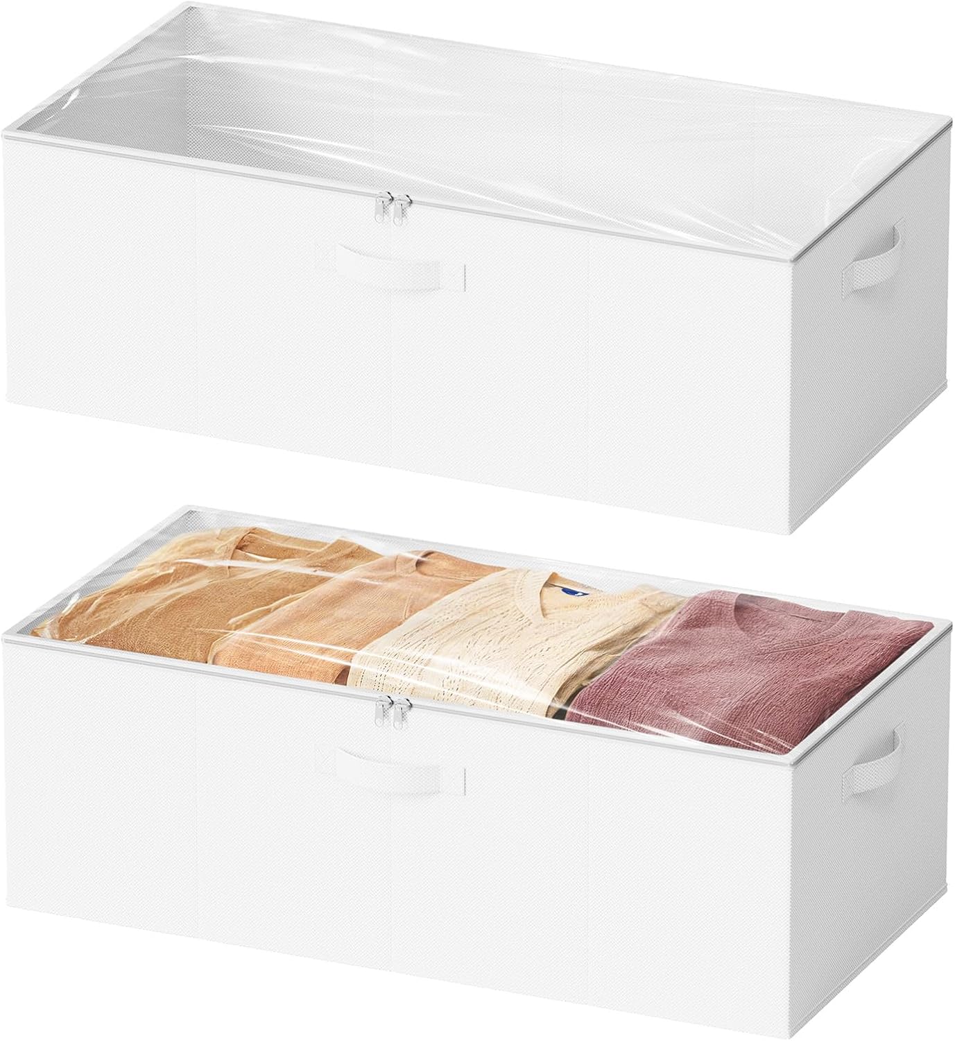 SpaceAid 2 Pack 10" High Under Bed Storage Containers, Large Underbed Storage Organizer Bins with Lids for Bedroom, Dorm, Clothes, Closet Organization, Bed Sheets and Blankets (White)
