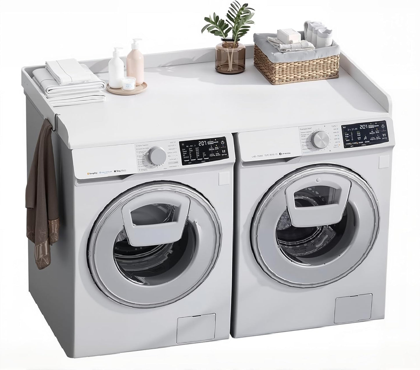 Washer Dryer Countertop, Wood Countertop with Edge Rails for Laundry Room Organization and Storage, Washer Dryer Topper for Laundry Room, 27.5" x 54" (White)