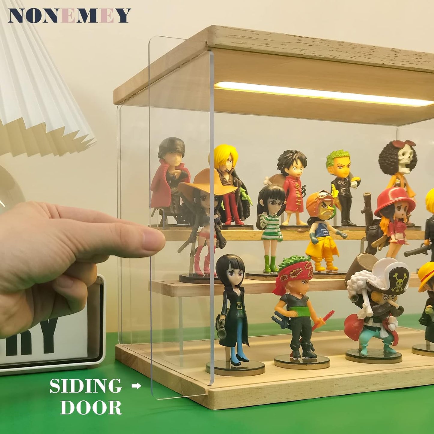 NONEMEY Clear Acrylic Display Case Stand with LED Light 2/3/4/5/6 Tier Storage Box Showcase Dustproof Organizer Box for Collectibles (4Tier 12.4*9.6*10.4inch)