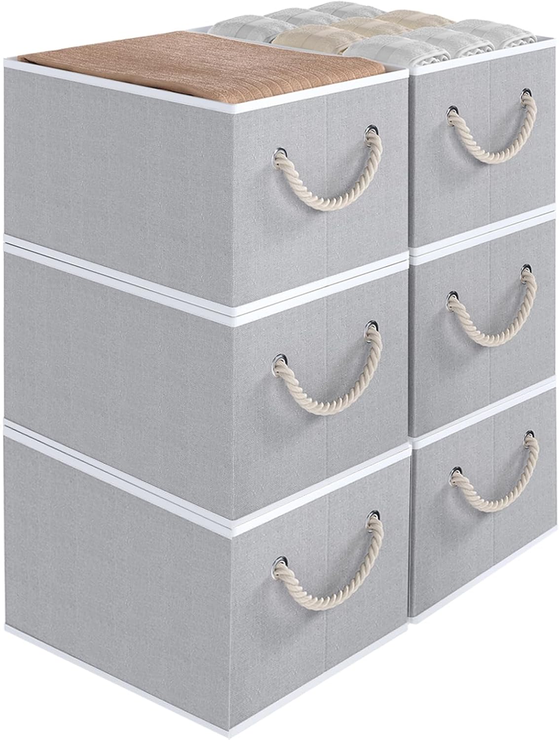 Closet Storage Bins, Linen Closet Organizers and Storage Basket for Shelves, Collapsible Shelf Baskets for Organizing Shelves, Bedroom Clothes Basket, Gray, 6 Pack