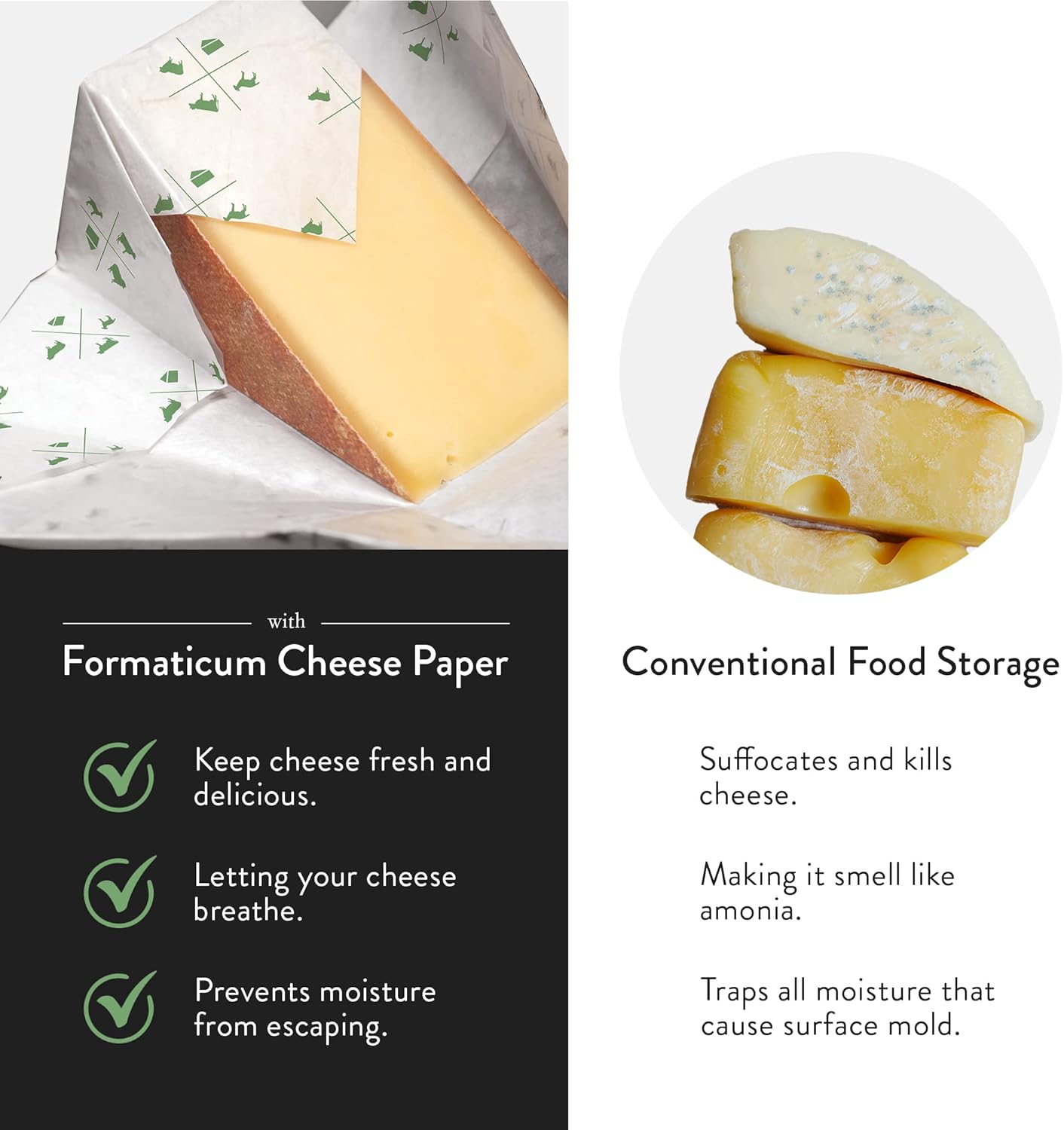 Formaticum 60-Pack Zero Cheese Storage Paper, Compostable, Biodegradable, and Plastic-Free Paper to Keep Cheese and Charcuterie Fresh, Kitchen Organization 9 x 13 Inches