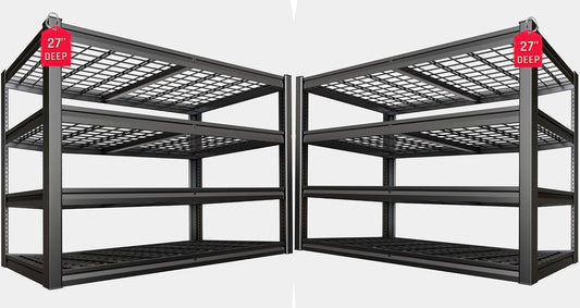 62" Wide Heavy Duty Garage Shelving Units, 27" D 4-Tier Deep Storage Shelves,Black Metal Garage Shelves,Steel Shelf,Large Storage Rack,Industrial Shelving for Shop, 62" W x 27" D x 62" H