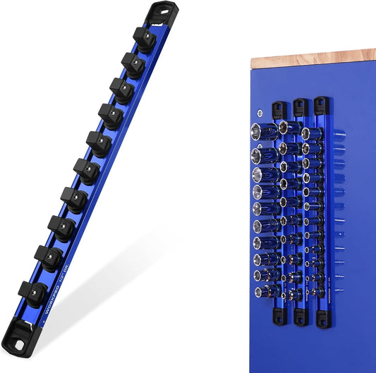WORKPRO Magnetic Socket Organizer, 1/2" Drive Aluminum Alloy Socket Holder, Heavy Duty Socket Rail with 10 PC Removable Socket Clips, Socket Organizer Tray for Tool Box Drawer (Sockets Not Included)