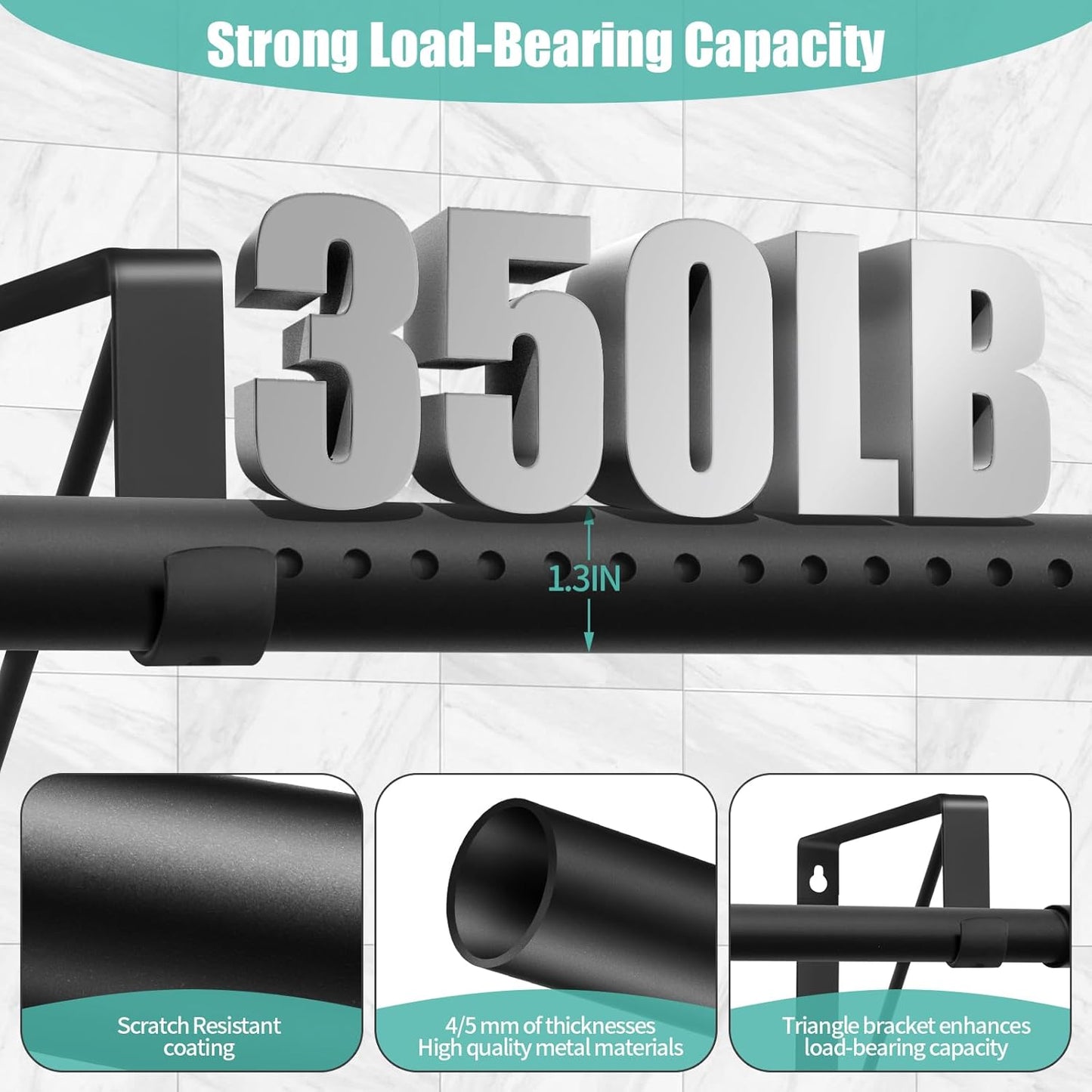 1.3 Inches Closet Rod, 17 to 87 Inch Clothes Rods Heavy Duty Closet Pole for Hanging Clothes and Clothes Poles Bracket Closet Rod Support (The Shelf NOT Included) (Black)