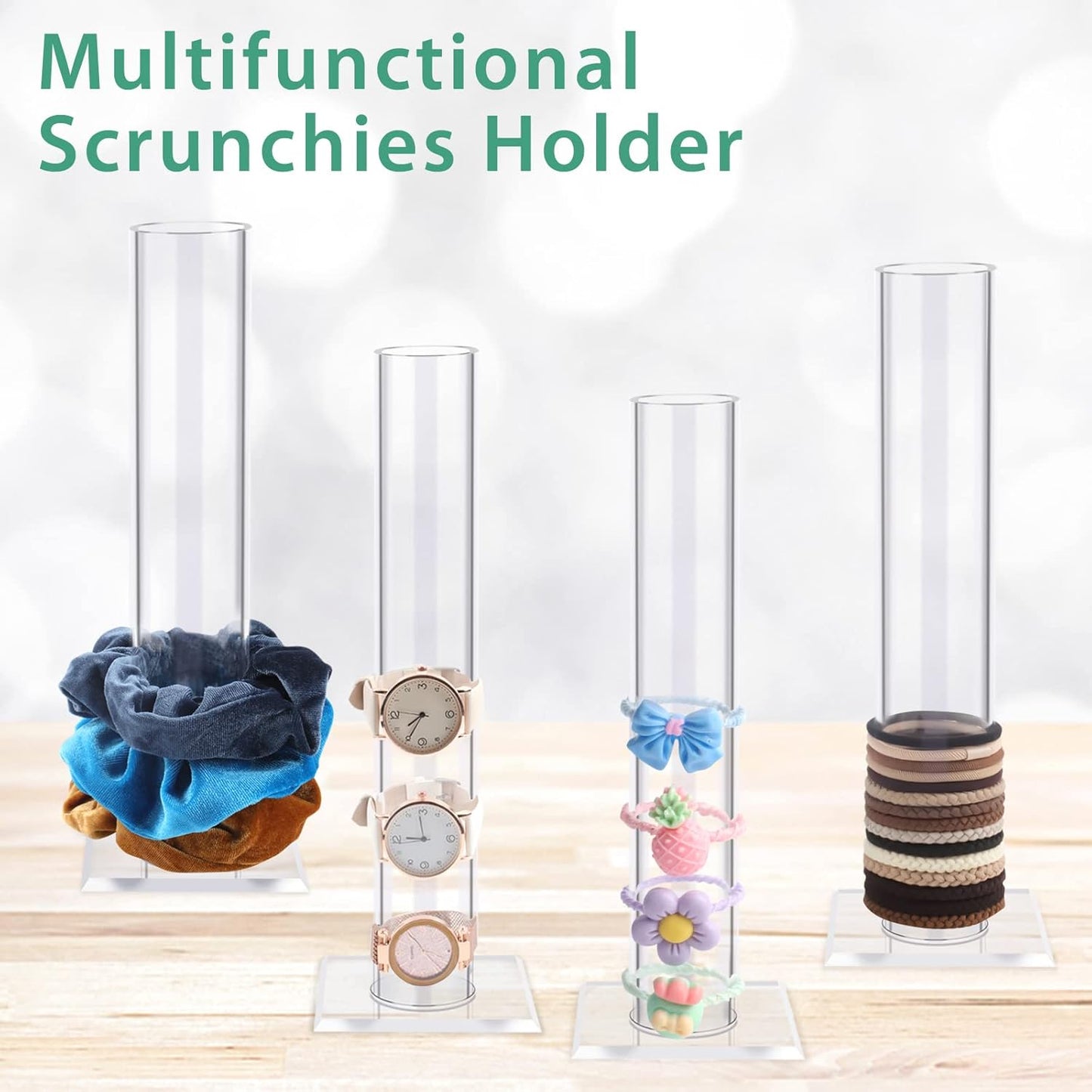 2Pcs 11 Inch Scrunchie Holder Stand, OAOLEER Elastic Band Storage Hair Tie Organizer Clear Acrylic Scrunchie Rack for Teen Girl Women Gifts, The Perfect Scrunchy Display Organizer