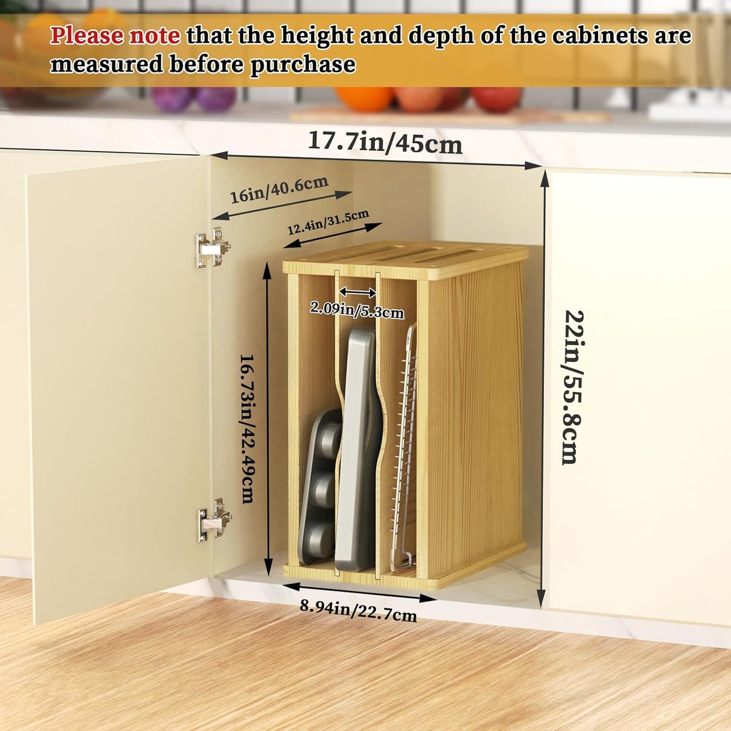 4 Tier Wooden Cabinet Tray Dividers, Kitchen Vertical Baking Sheet Organizer, Storing Pans, Baking Trays, Cutting Board
