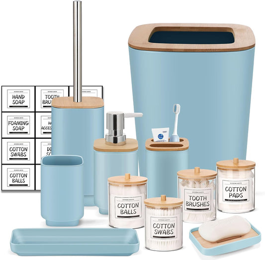 IMAVO Bathroom Accessories Set,Blue Bathroom Set,11 Pieces Bathroom Accessory Set,Trash Can for Bathroom Accessories Décor and Housewarming Gifts