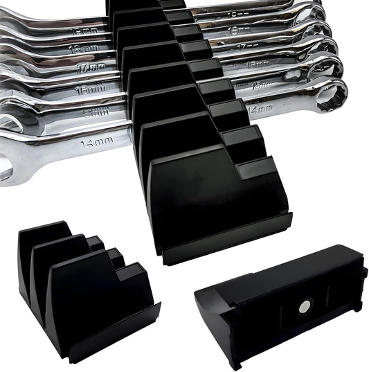 12 PC Magnetic Tool Organizer for Wrenches - Wrench Holders Organizers Set with Secure Rack Design - Toolbox Organization System for Workshop & Garage Use (Black)