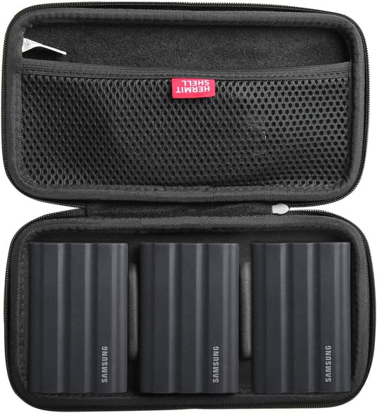 Hermitshell Hard Travel Case for Samsung T7 Shield 2TB / 1TB / 4TB, Portable SSD, USB 3.2 Gen2 External Solid State Drive (Black, Case for 3 Hard Drives)