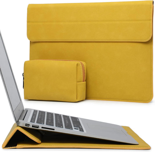 HYZUO 13 Inch Laptop Sleeve Case with Stand for 2025-2018 MacBook Air 13 M4 M3 M2 M1, 2025-2016 MacBook Pro 13 M2 M1, 13" iPad Pro/Air, Surface Pro 11/10/9, XPS 13, with Pouch, Olive Yellow