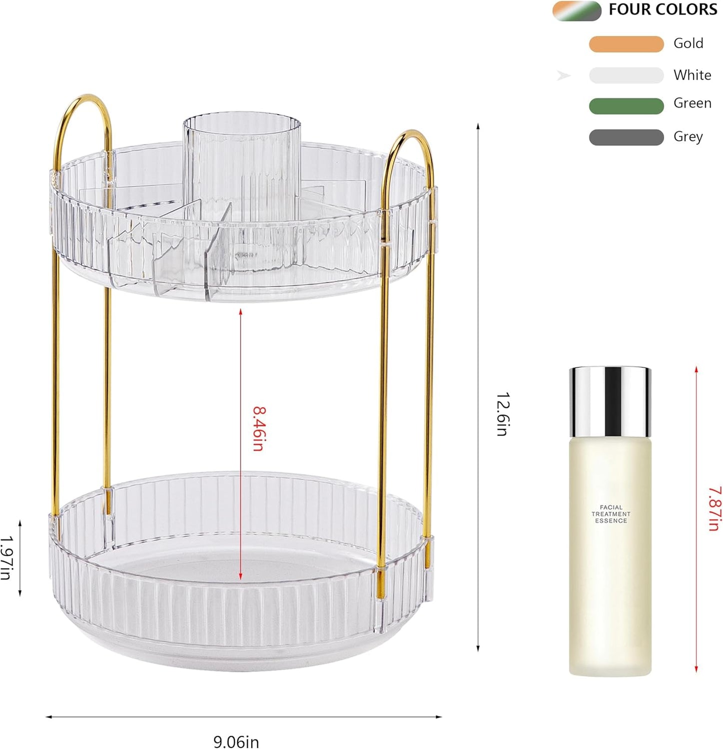 YCIA&DONE Rotating Makeup Organizer for Vanity, Large Capacity Make Up Storage Skin care Shelf Perfume Holders Cosmetic Dresser Organizer Countertop Spinning 360 (White Clear, 2Tiers)