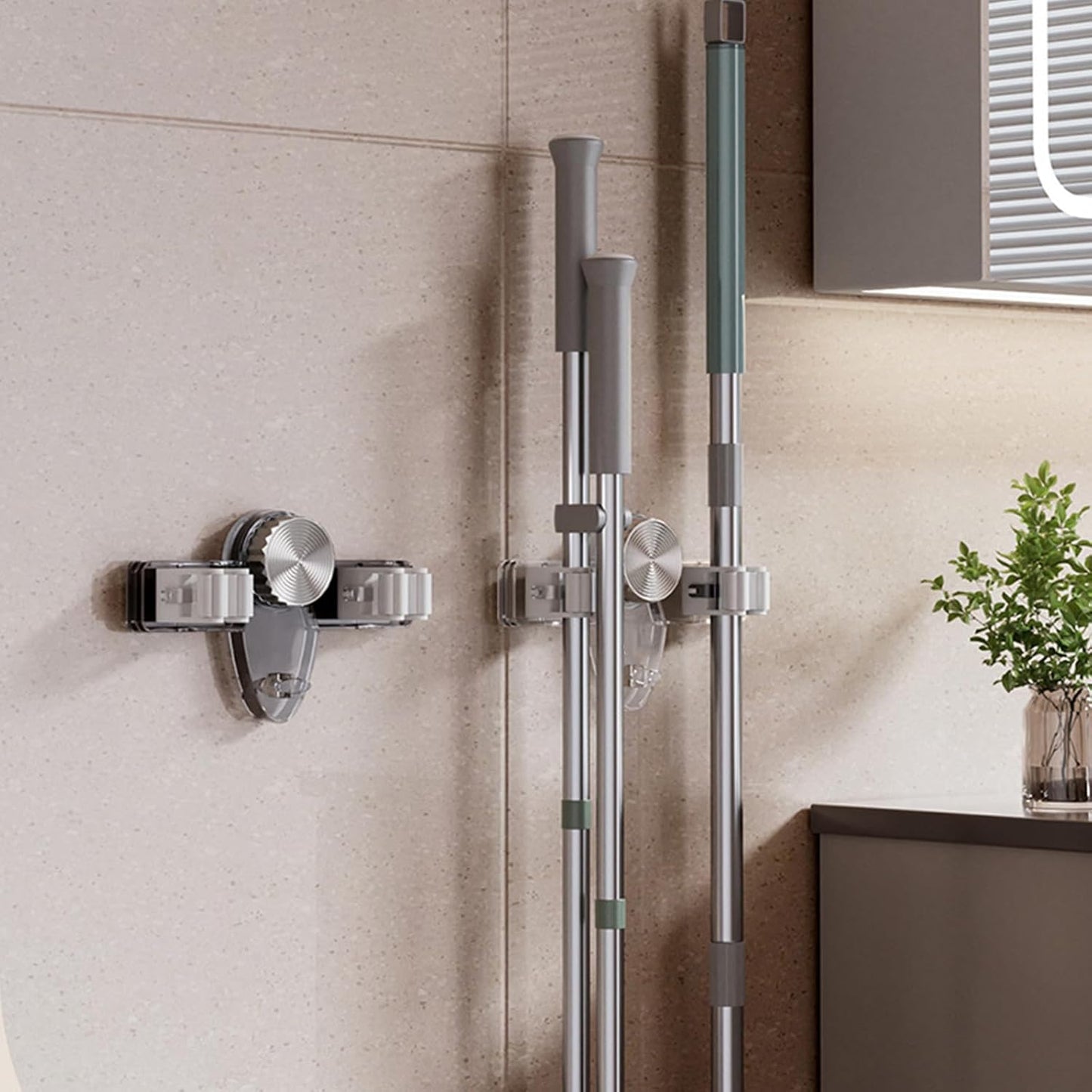 Broom Holder Mop Hanger Suction Cup Adjustable Organizers Space Saving Removable Wall Mount Rack for Bathroom Kitchen Garage Tool Holder