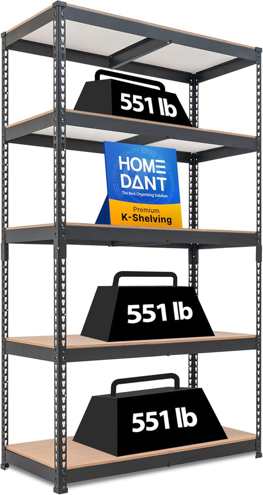 HOMEDANT 5-Tier Laminated Boltless Heavy Duty Metal Shelving Unit Adjustable Garage Storage Utility Rack Shelves Organization Multipurpose Shelf Warehouse Industrial (1, (L) 39.8" W, Black)