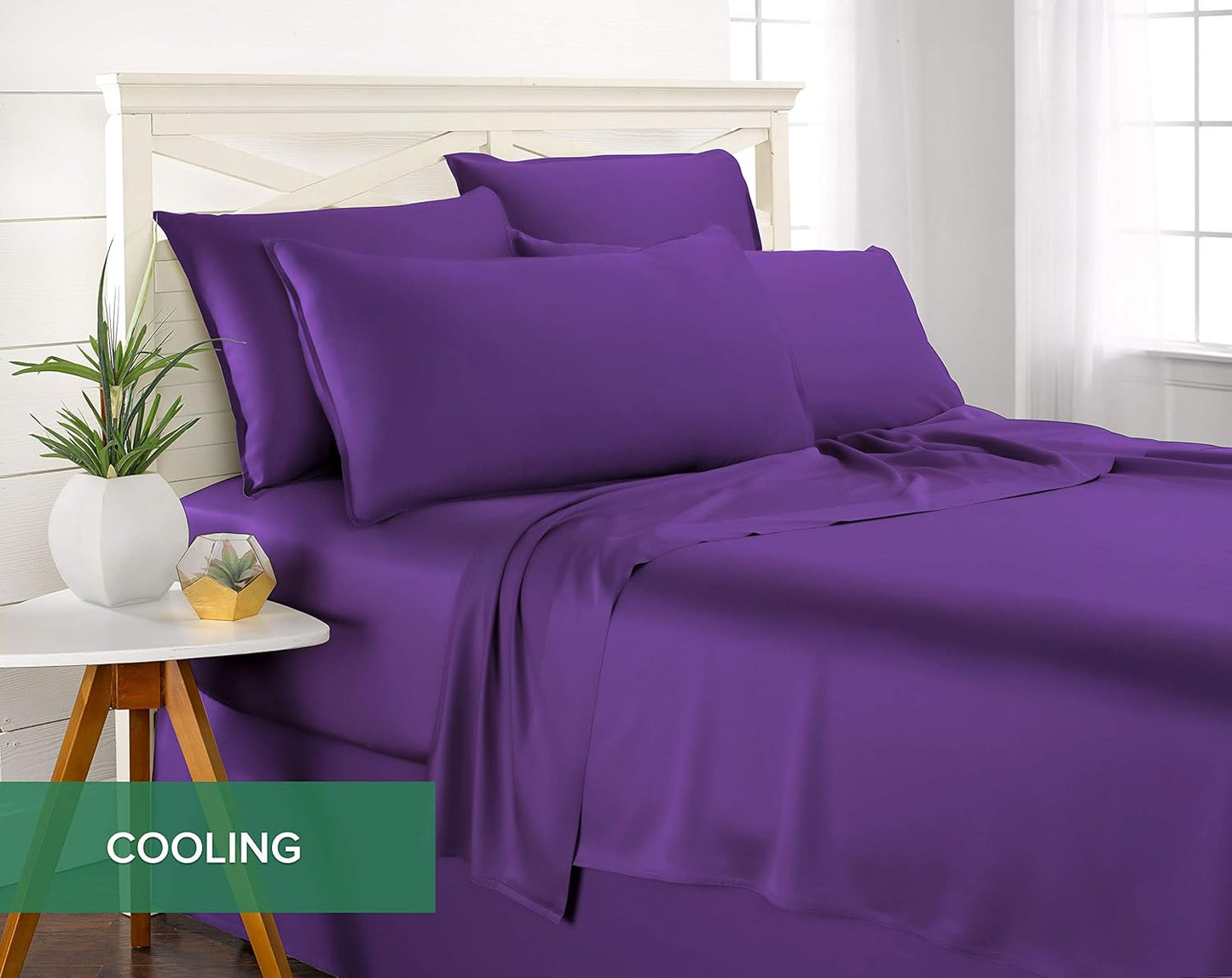 Queen Pillowcases by Pure Bamboo, Genuine 100% Organic Viscose Derived from Bamboo, Luxuriously Soft & Cooling, Double Stitching, Envelope Closure (2 Queen Pillowcases, Purple)