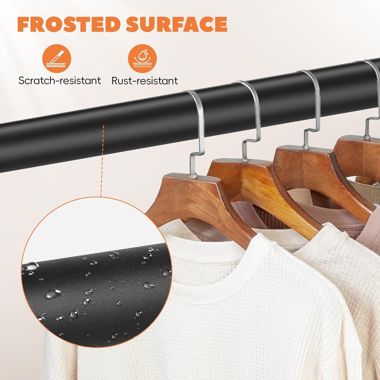 Closet Rod 30-63 Inches, Adjustable Heavy Duty Metal Black Closet Rods for Hanging Clothes 1.3 Inches Diameter for Wardrobes Laundry
