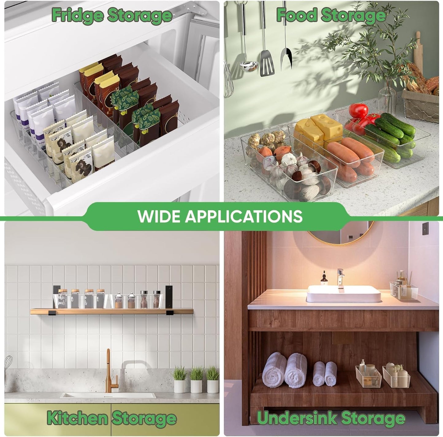5 Pack Pantry Organizers and Storage,4 compartment Snack Containers for Kitchen,Fridge,Refrigerator Organization and Storage,Clear Plastic Bins for Spice,Tea bag,Seasoning organizer
