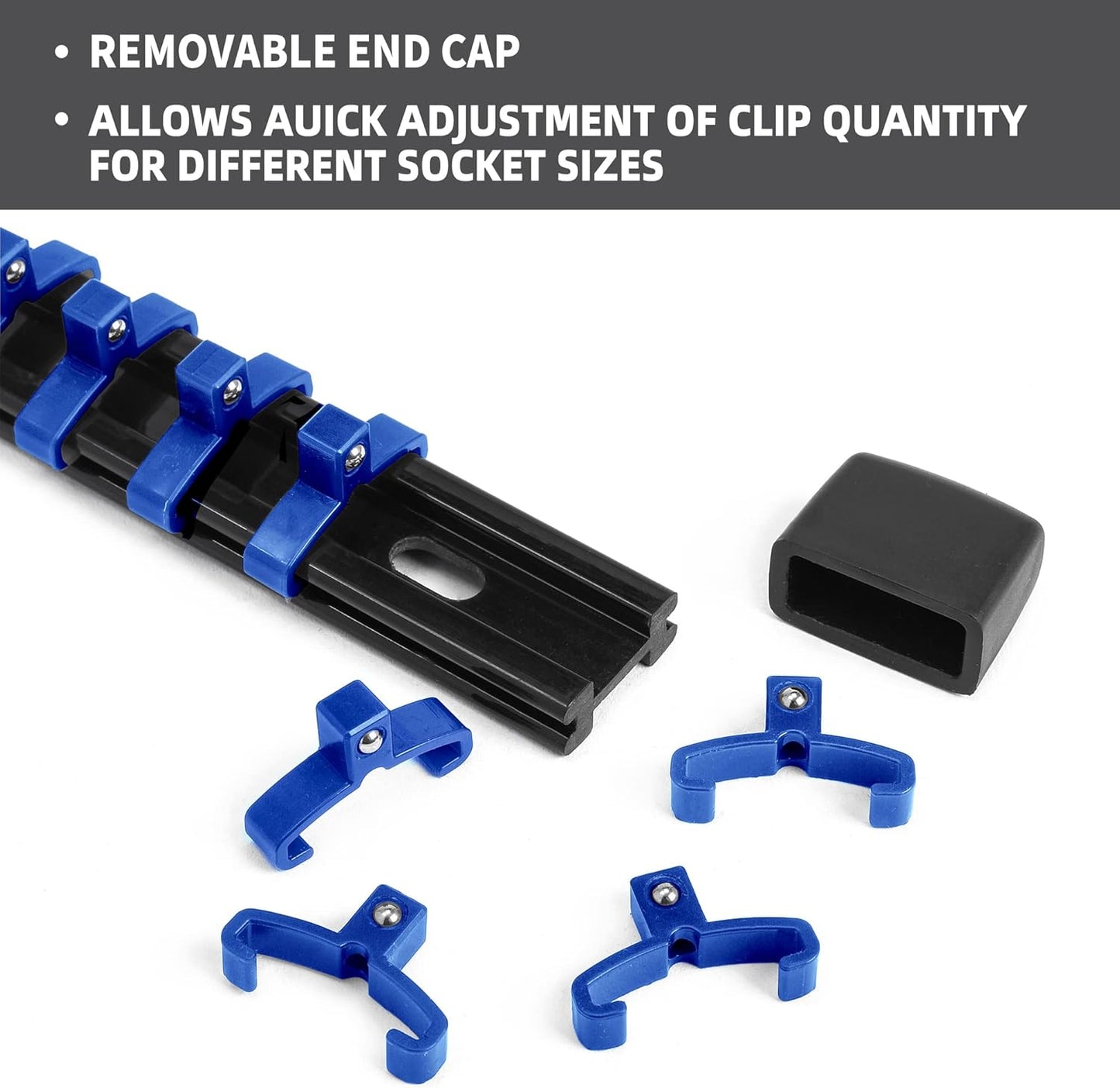 Socket Organizer Drive ABS Tools - Blue Socket Holder, Premium Quality 18 Pieces Socket Holders Kit 1/4-Inch x 96 Clips, 3/8-Inch x 90 Clips, 1/2-Inch x 72 Clips（18PC,Blue)