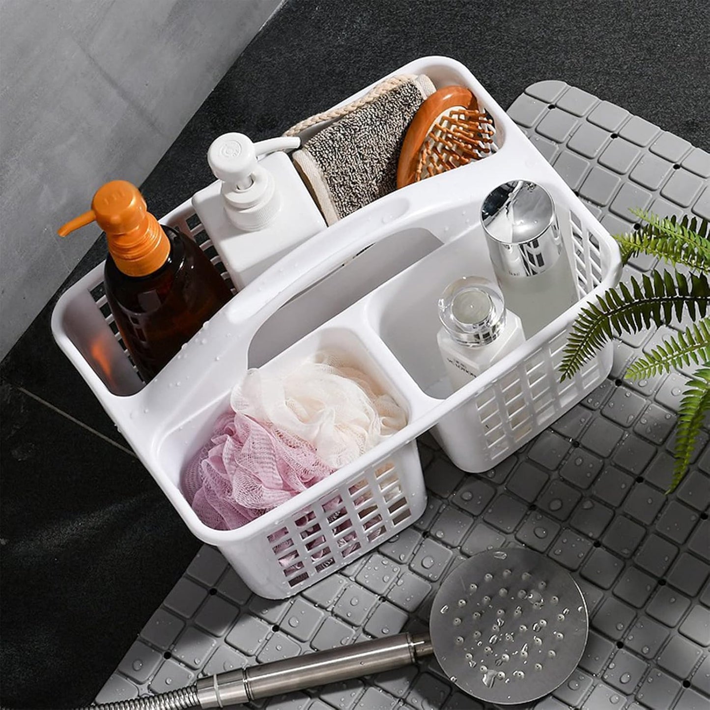 JiatuA Portable Shower Caddy Basket with Compartments Cleaning Supplies Organizer with Handle Plastic Storage Divided Tool Bin for Bathroom, Bedroom, Kitchen, College Dorm, Garden, Under Sink, White
