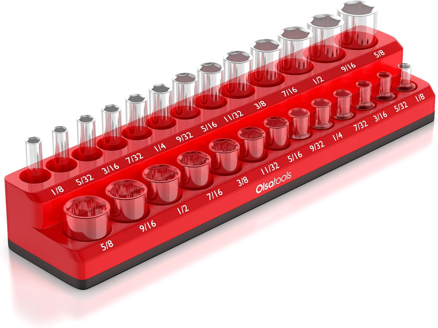 Olsa Tools Magnetic Socket Organizer | 1/4-inch Drive | SAE | RED | Holds 26 Sockets | Professional Quality Tools Organizer