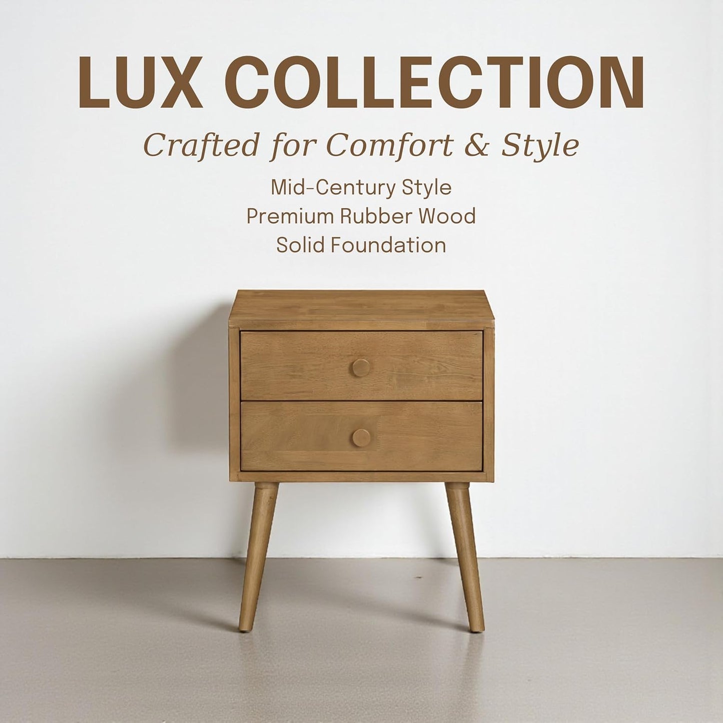 NTC Lux Nightstand with 2 Drawers, Featuring Adaptable Design, 150 lbs Load Capacity, Water-Resistant, Elevate Your Space, Easy Assembly - Teak Look