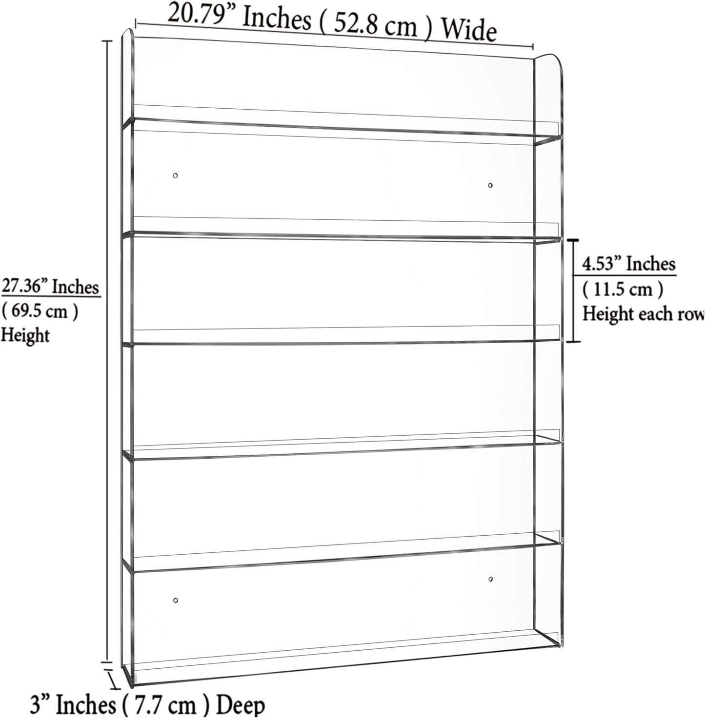 AMT 6 Tier Acrylic Nail Polish Racks for the Wall, Holds up to 180 Bottles, CLEAR Nail Polish Display, Essential Oils Organizer. Plus a Microfiber Cloth for Cleaning Purposes