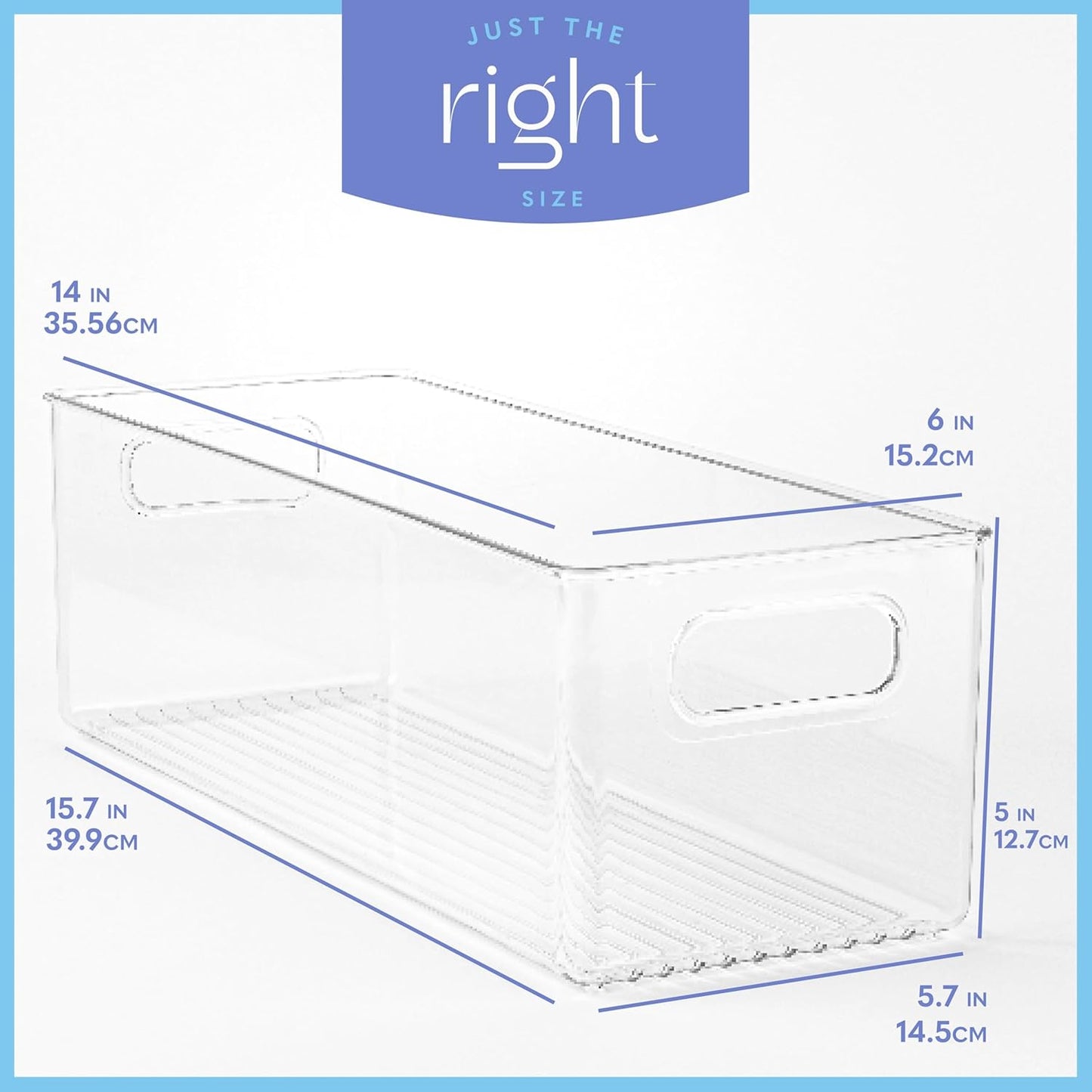 primebox Plastic Food Storage 6 Pack Clear Container Bin with Handles for Organizing Kitchen, Pantry, Fridge, Freezer, Pantry, Bathroom. 14"x6"5"