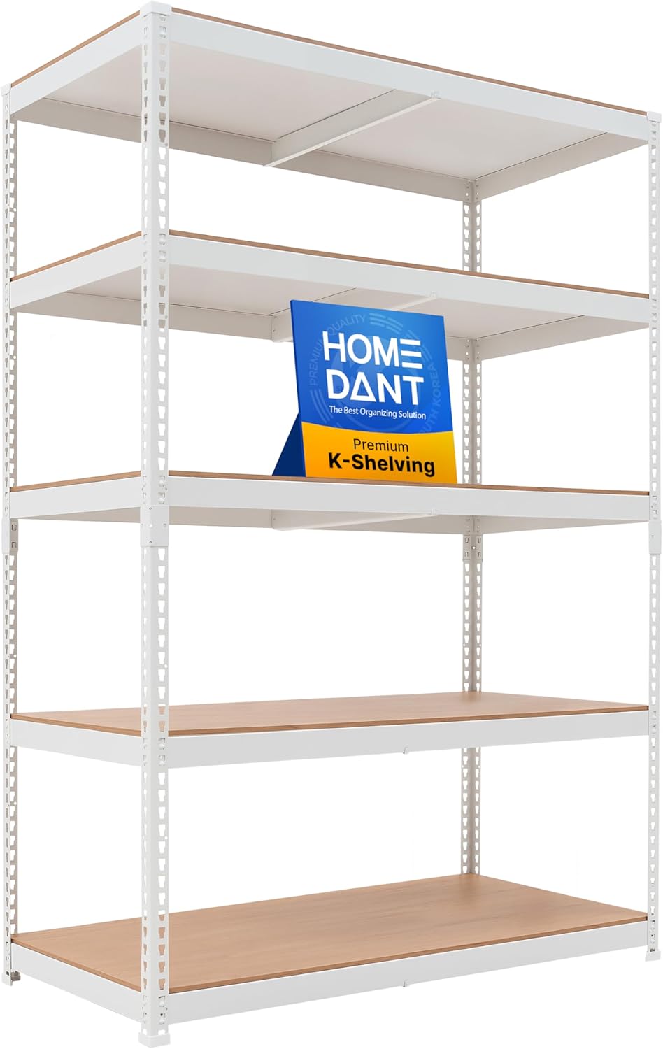 HOMEDANT 5 Tier Storage Shelves Adjustable Laminated Boltless Garage Metal Shelving Unit Heavy Duty Utility Rack Shelf Warehouse Pantry Closet Kitchen (1, (XL Deep) 48.1" W, White)
