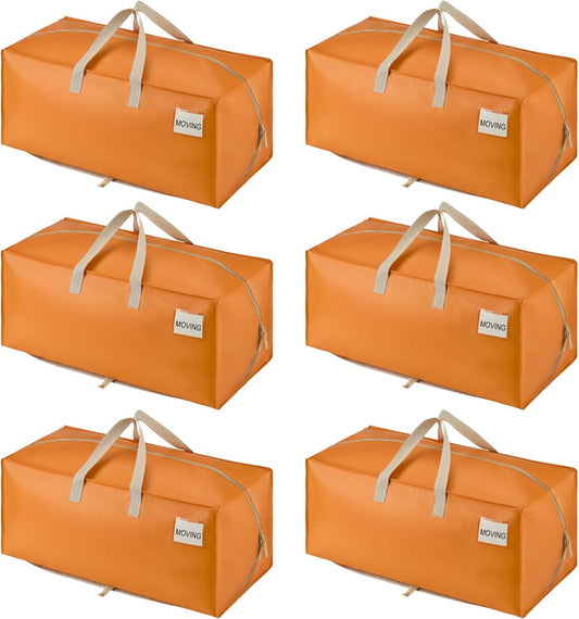 VENO 6 Pack Moving Bags w/Backpack Straps, Heavy Duty, Moving Boxes Alternative, Packing Supplies, Large Storage Totes for Dorm Room Essentials with Zipper (Seasonal Autumn Orange, 6 Pack)