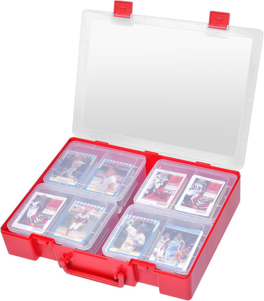 ALCYON 1600+ Baseball Card Storage Box, Sports Cards Holder Organizer Hard Plastic Display Case Compatible with Baseball/Football/for MTG/for PM for Collector (red)