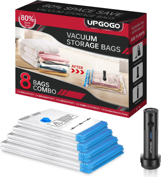 Vacuum Storage Bags with Portable Electric Pump,Vacuum Seal Bags for Clothing,Space Saver Bags,Vacuum Travel Bags for Luggage(Combo 8 Pack)