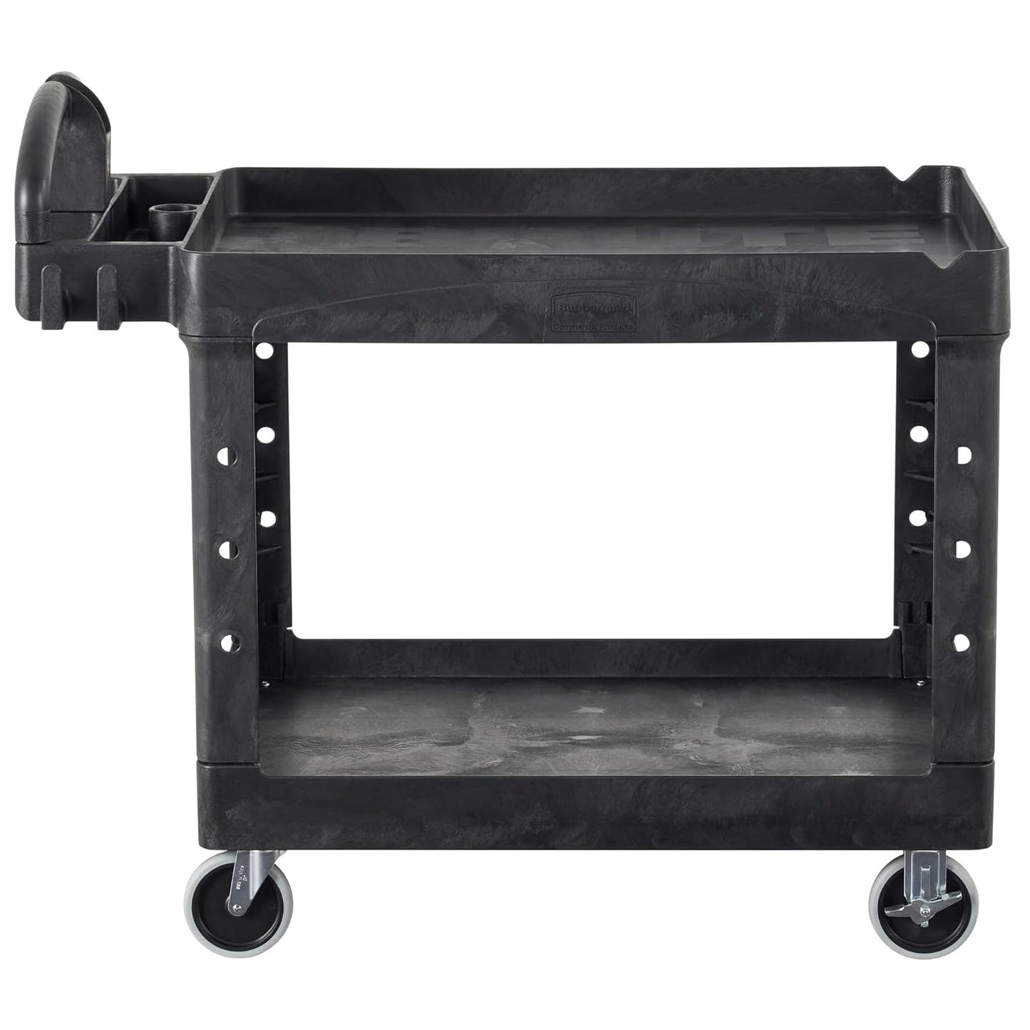 Rubbermaid Commercial Products 2-Shelf Utility/Service Cart, Medium, Black, Lipped Shelves, Ergonomic Handle, 500 Lbs Capacity, forfor Warehouse/Garage/Cleaning/Manufacturing