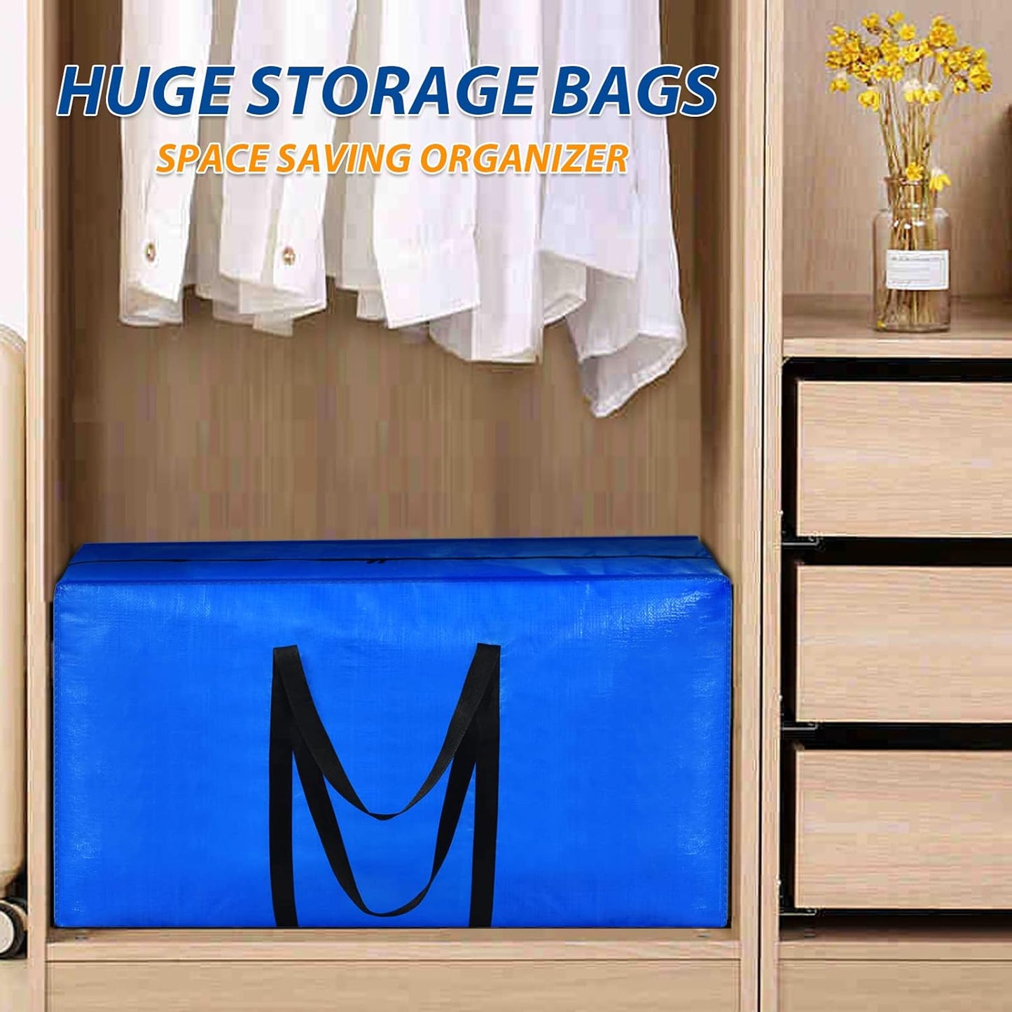 57 Gallon Extra Large Storage Bags, XXL Jumbo Large Moving Bags Heavy Duty, Storage Totes Moving Boxes Supplies for College, Foldable Duffle Bag for Travel, Christmas Tree Bag, 42x23x13.5inch - 4PACK