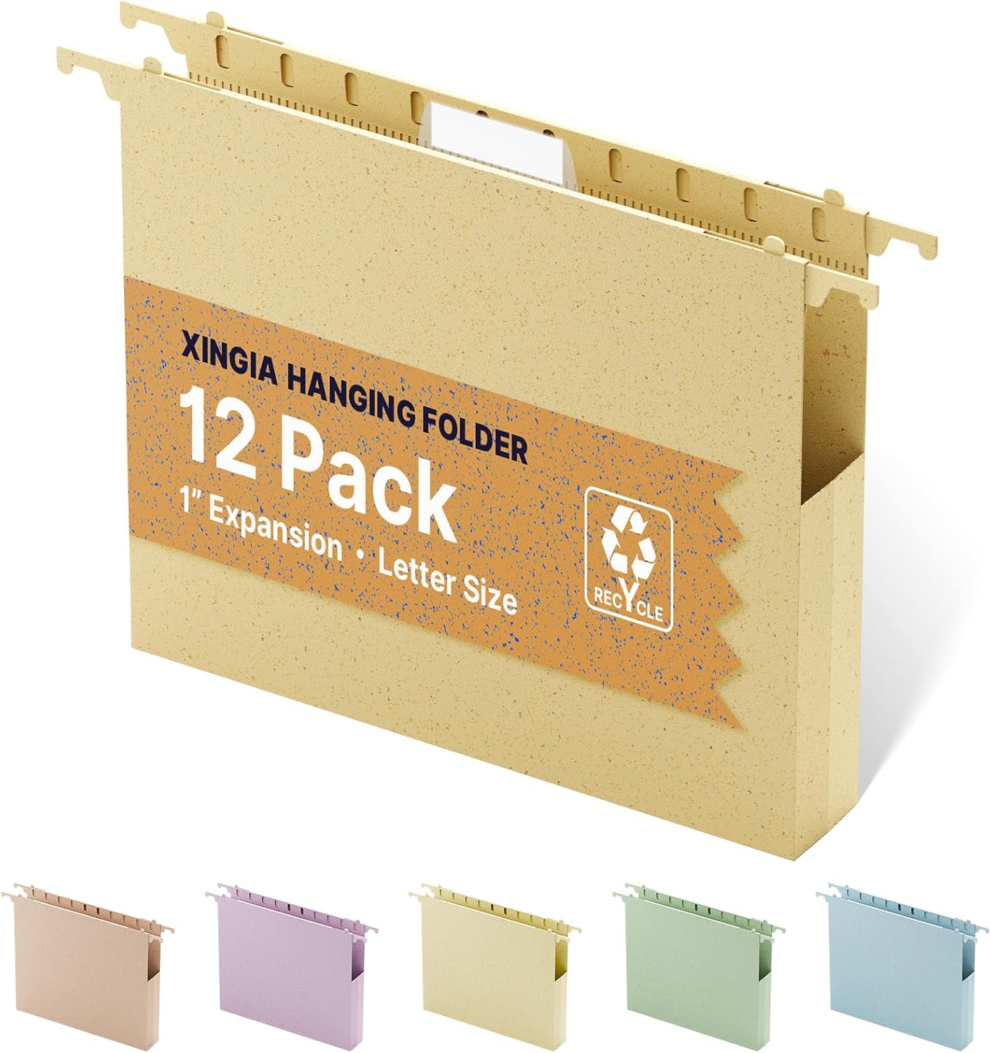 Wheat Straw Plastic Hanging File Folder Letter Size,Heavy Duty 1" Expanding Pocket for Filing Cabinet,12 Pack Extra Capacity Hang Folders with Tabs,Expandable File Organizer,Morandi Yellow