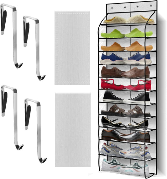 Over The Door Shoe Organizer with 12 Large Breathable Pockets - Durable Hanging Storage for the Entire Family's Shoes - White