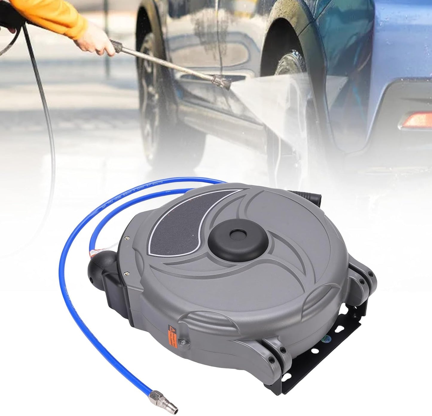 YWBL-WH Retractable Air Hose Reel Automatic Retractable Hose Reel 10m 33.1LB with Portable Handle for Workshop Garage Home Studio