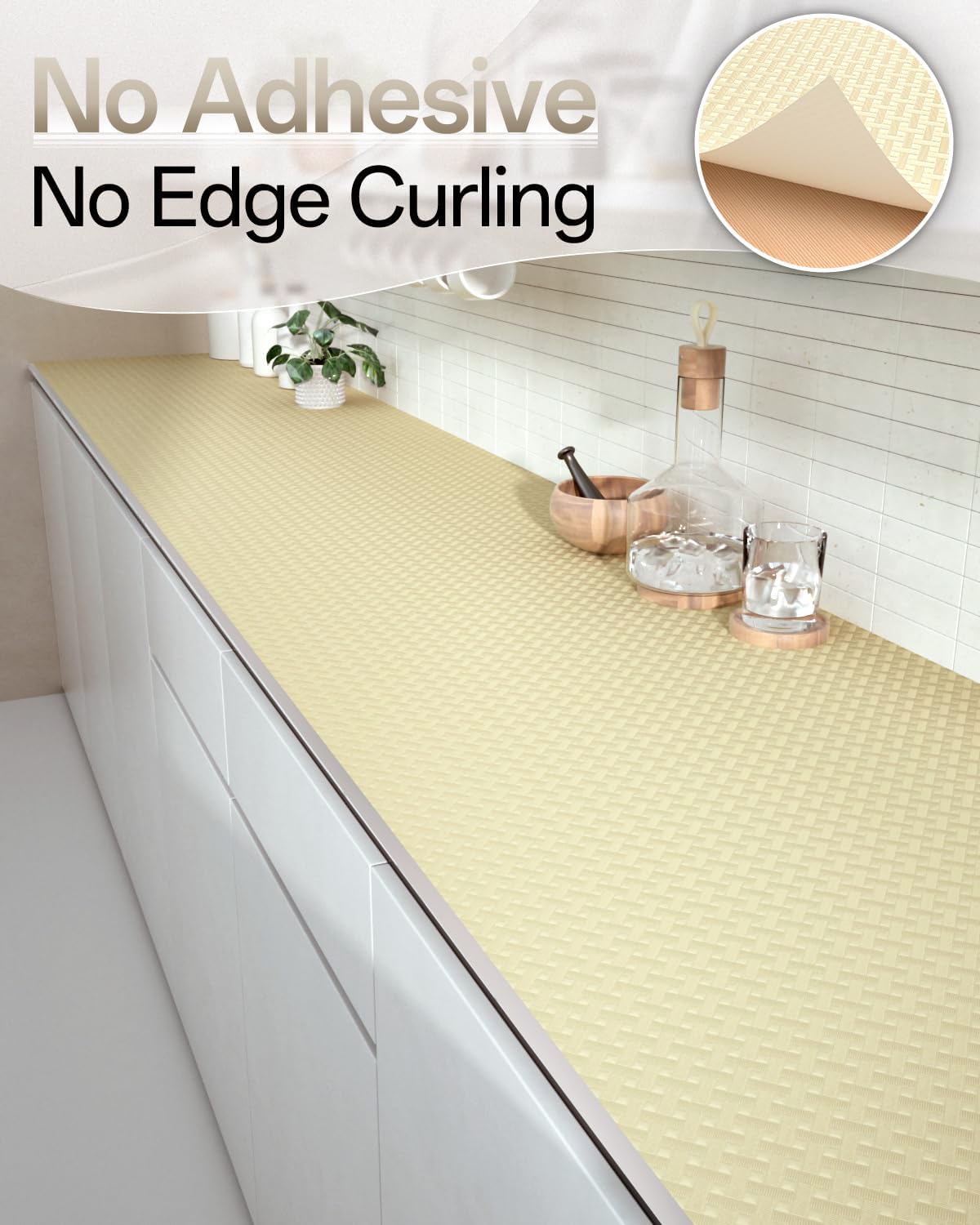 Shelf and Drawer Liner for Kitchen Cabinet, Non-Adhesive 18in x 360in Waterproof Contact Paper Refrigerator Liners Thickened Durable EVA Material Non Slip Mat for Dresser Cupboard Pantry Protector