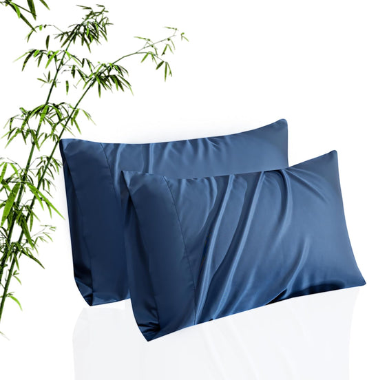TELUS Pillow Cases King Size 2 Pack, Bamboo Rayon Cooling Pillowcases with Envelope Closure, Cool Breathable Pillow Case for Hot Sleepers & Night Sweats, 20x40 inch, Deep Blue