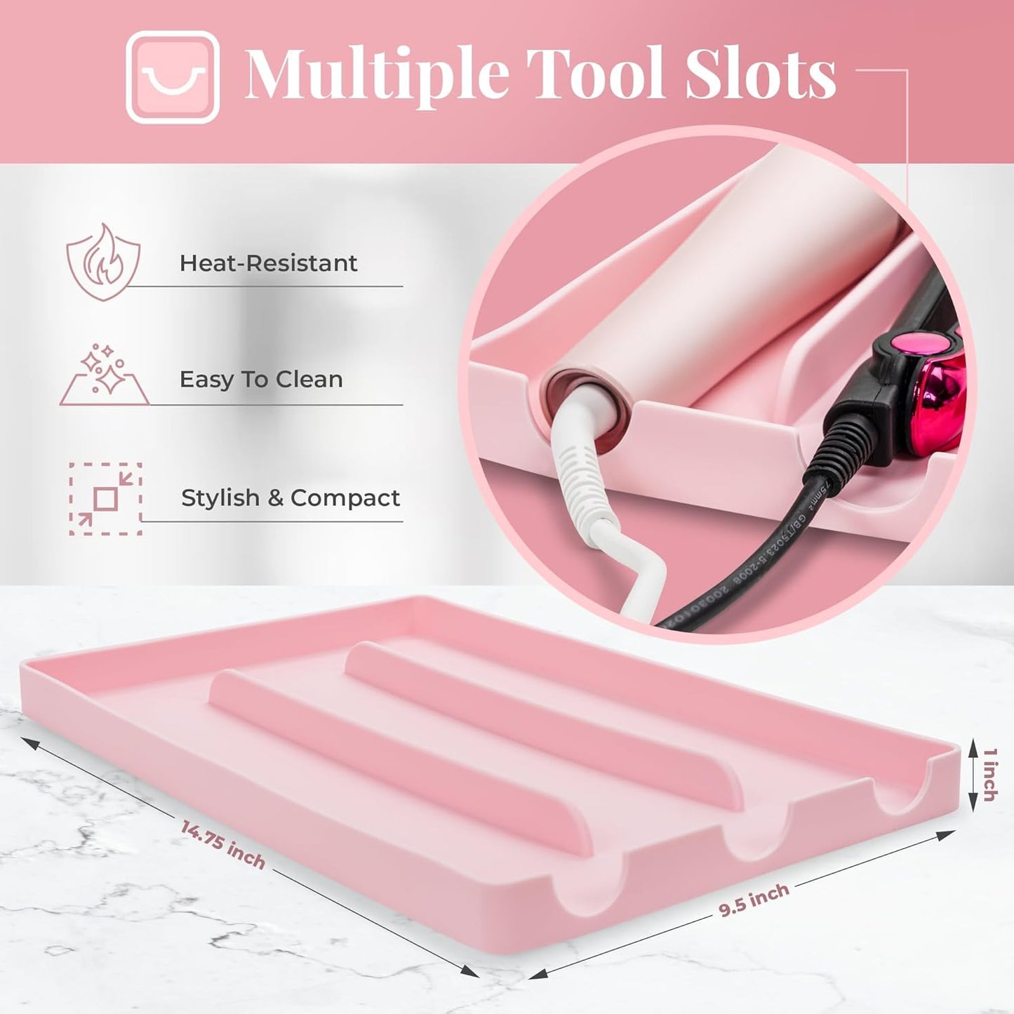 Hair Tool Organizer, 100% Food Grade Silicone, Up to 428F Heat Resistant, Hot Tools Organizer, Hair Styling Tools Organizer, 14.75" x 9.5" x 1"