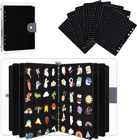 Enamel Pin Display Book with 8 Pages, Portable Pin Trading Book Clear PVC Cover Pin Organizer Pin Collection Display for Pins, Brooches, Badges Storage and Presentation